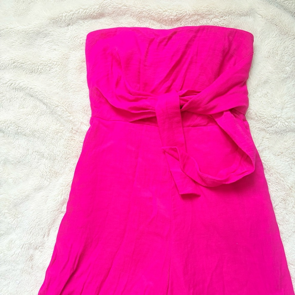 Maeve Anthropologie Fairycore Strapless Jumpsuit Barbie Neon Pink Cropped Leg - Picture 4 of 7